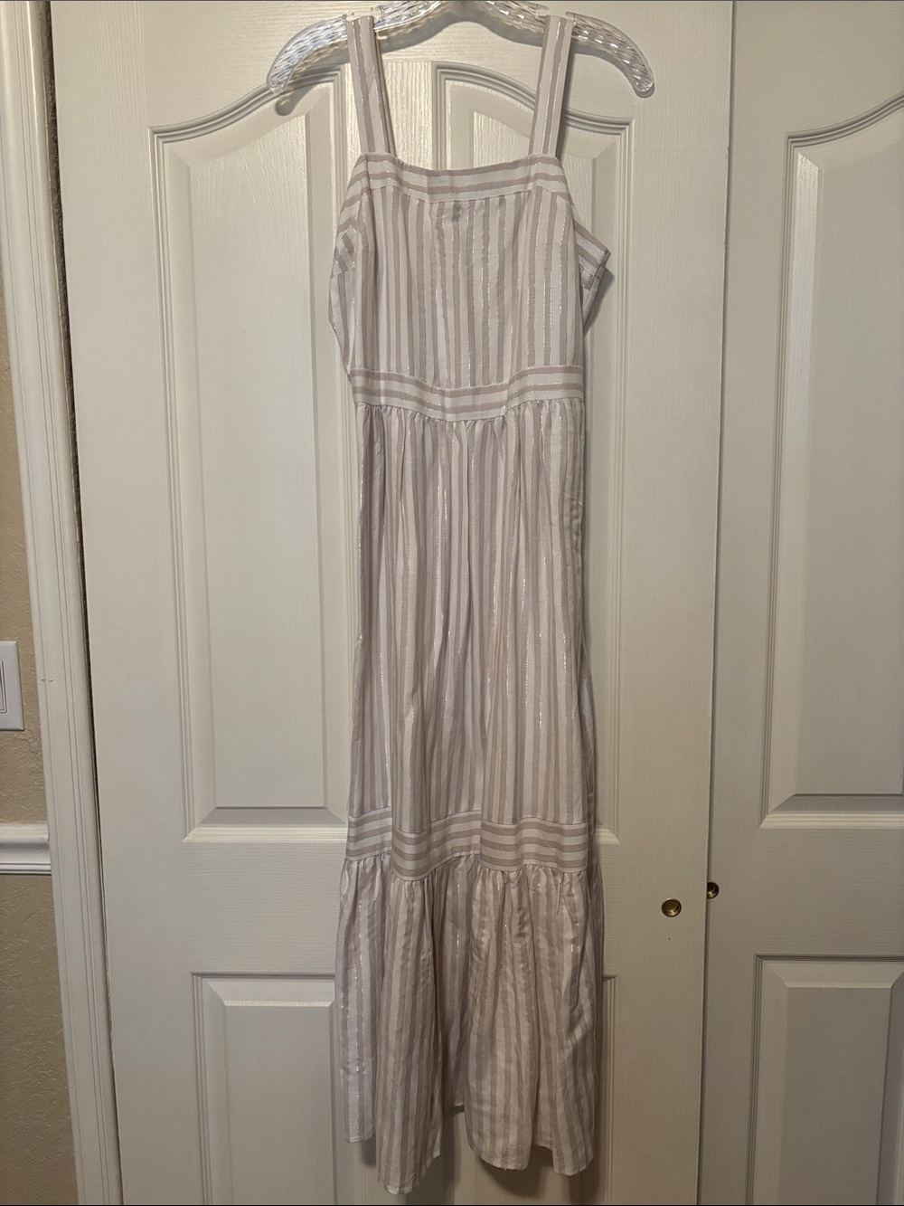 LOFT Striped Midi Sundress in Light Beige and White